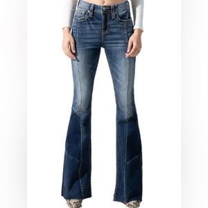 Miss Me High Rise Patchwork Flare Jeans “heaven” Size 28